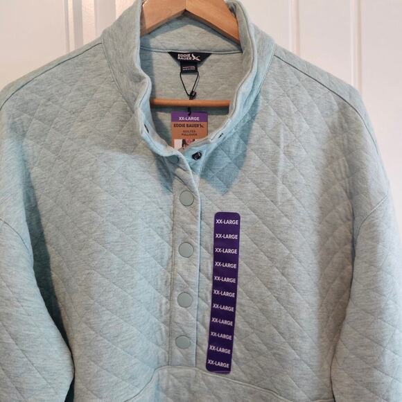 Eddie Bauer Quilted Pullover Womens Size XXL Light Blue Sweater Cozy Neutral - Picture 3 of 11